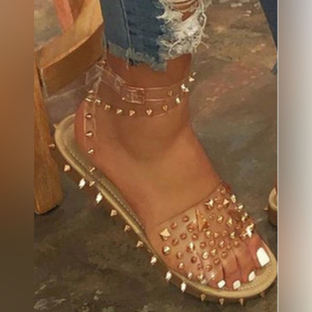 New! Clear Rivet Ankle Strap Sandals Euro 41 recommended as Womens Size 8.5-9
